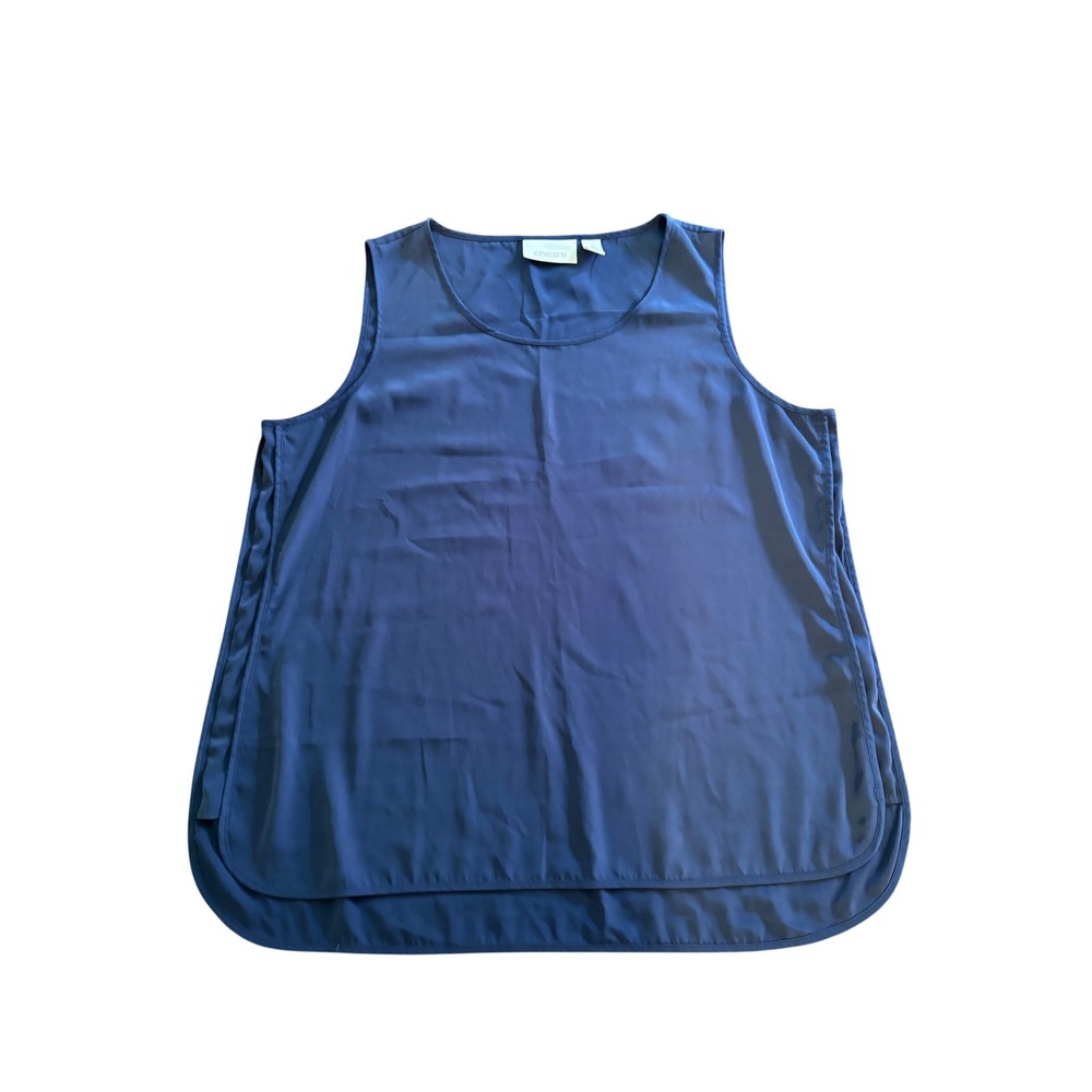 Chicos Navy Blue Sleeveless High Low Shell Top Tank Size 2 Large Scoop Neck